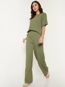 max - Green Textured Regular Polyester Blend Trouser