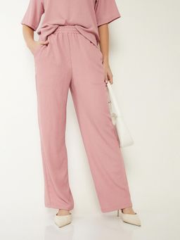 max - Pink Textured Regular Polyester Blend Trouser