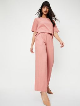 max - Pink Solid Regular Polyester Blend Trouser