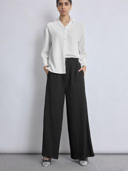 The Label Life - Black Solid Flared Polyester Trouser
