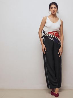 The Label Life - Black Solid Straight Polyester Trouser