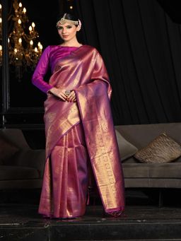 Beatitude - Purple Soft Silk Banarasi Woven Saree with Unstitched Blouse