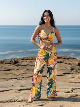 AOBA - Women Yellow & Green Tropical Printed Beachwear Set