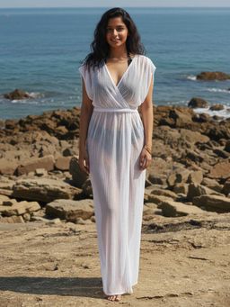 AOBA - Women White Lace Beachwear Swim Cover-Up Dress