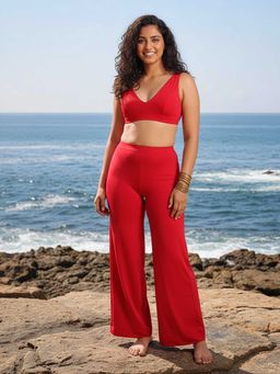 AOBA - Women Red Solid Beachwear Co-Ord (Set of 2)