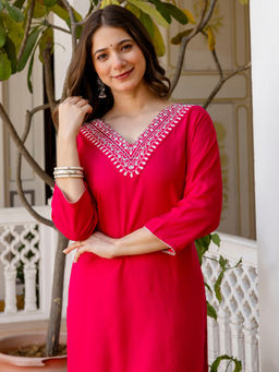 Surhi - Maroon Cotton Embroidered Kurta