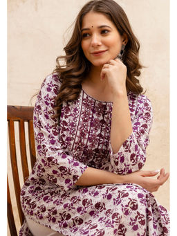 Surhi - Purple Cotton Printed Embroidered Kurta