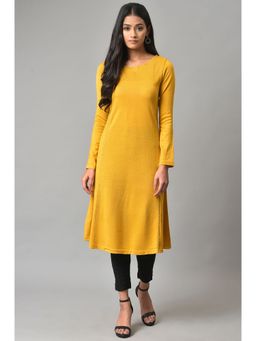 W - Yellow Solid Winter Kurta