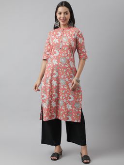 Divena - Pink Floral Printed Straight Kurta