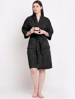 Creeva - Women Terry Black Soft Absorbent Bath Robe