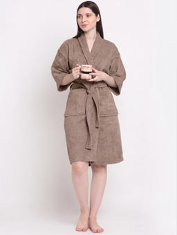 Creeva - Women Terry English Wood Brown Soft Absorbent Bath Robe