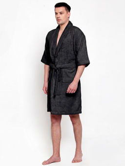 Creeva - Unisex Terry Black Soft Absorbent Bath Robe