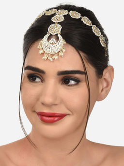 Zaveri Pearls - Gold Tone Bridal Kundan & Pearls Mathapatti Style Maangtikka-ZPFK12735