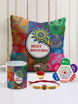 Indigifts - Best Bro Cushion Cover with Filler 12x12 inch, Mug 320ml, Rakhi, Gift for Raksha Bandhan