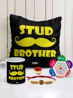 Indigifts - Stud Brother Cushion Cover with Filler 12x12 inch, Mug 320ml, Best Gift for Rakhi