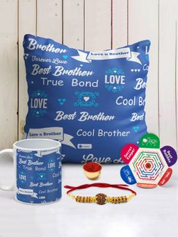 Indigifts - True Bond Cushion Covers with Filler 12x12 inch, Ceramic Mug 320ml, Rakhi