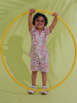 AJ Dezines - White Cotton Half Sleeves Abstract Printed Boys Co-Ords