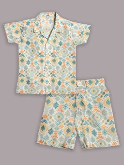 AJ Dezines - Green Cotton Half Sleeves Abstract Printed Boys Co-Ords