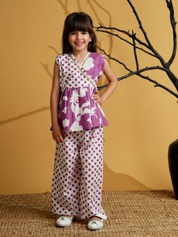 AJ Dezines - Purple Cotton Sleeveless Polka Dot Print Girls Co-Ords
