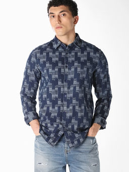 Jack & Jones - Men Dark Blue Printed Casual Shirt