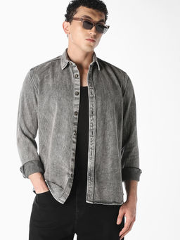 Jack & Jones - Men Grey Washed Denim Shirt