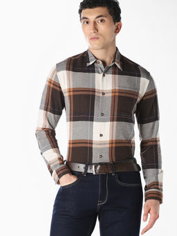 Jack & Jones - Men Brown Checked Casual Shirt