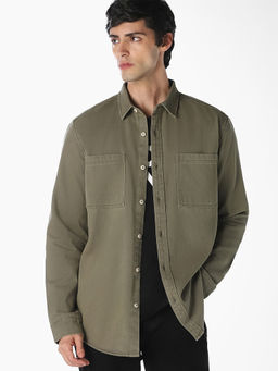 Jack & Jones - Men Green Twill Regular Fit Casual Shirt
