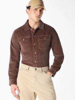 Jack & Jones - Men Brown Corduroy Oversized Casual Shirt
