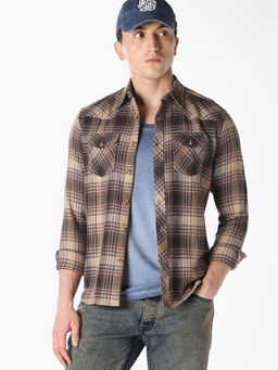 Jack & Jones - Men Brown Checked Flannel Casual Shirt