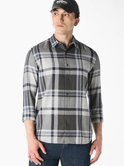 Jack & Jones - Men Grey Check Cotton Casual Shirt
