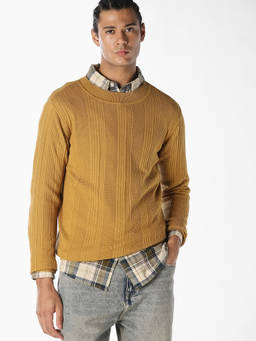 Jack & Jones - Men Mustard Ribbed Knit Pullover Sweater