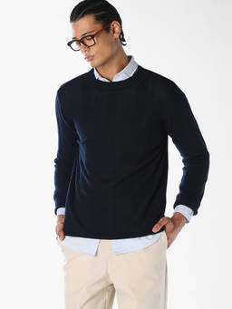 Jack & Jones - Men Ribbed Knit Cotton Pullover Sweater
