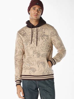 Jack & Jones - Men Beige Printed Hoodie Sweatshirt