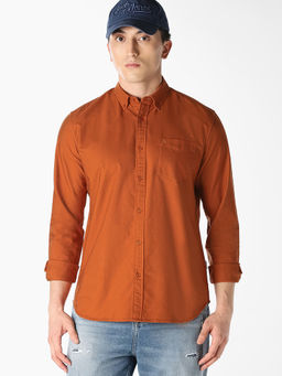 Jack & Jones - Men Rust Cotton Full Sleeves Casual Shirt