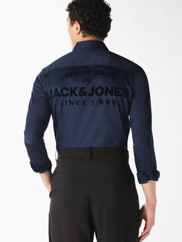 Jack & Jones - Men Navy Blue Cotton Formal Shirt