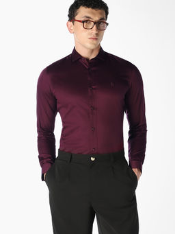 Jack & Jones - Men Burgundy Cotton Formal Shirt