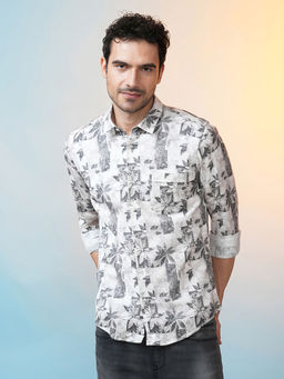 Crocodile - Men Grey Slim Fit Floral Printed Shirt