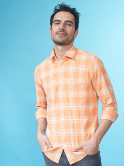 Crocodile - Men Orange Slim Fit Checks Shirt