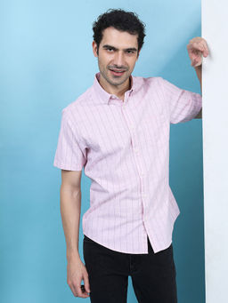 Crocodile - Men Pink Regular Fit Checks Half Sleeves Shirt