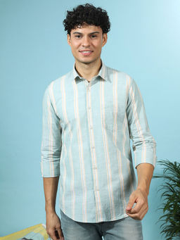 Crocodile - Men Green Slim Fit Stripes Shirt