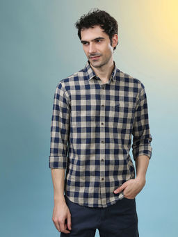 Crocodile - Men Navy Blue Regular Fit Checks Shirt