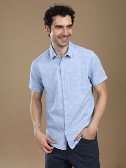 Crocodile - Men Blue Regular Fit Solid Half Sleeves Shirt