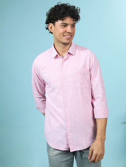 Crocodile - Men Pink Regular Fit Stripes Shirt