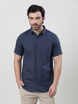 Crocodile - Men Navy Blue Regular Fit Polka Dots Half Sleeves Shirt