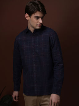 Crocodile - Men Navy Blue Regular Fit Checks Shirt