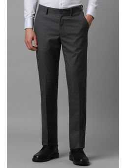 Louis Philippe - Men Grey Slim Fit Textured Flat Front Formal Trousers
