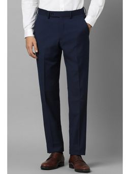 Louis Philippe - Men Navy Slim Fit Solid Flat Front Formal Trousers