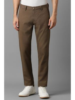 Louis Philippe - Men Brown Super Slim Fit Textured Flat Front Casual Trousers