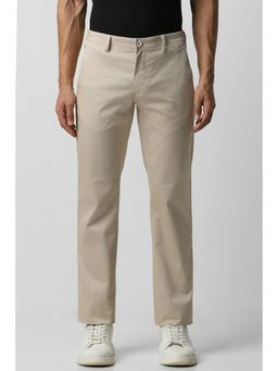 Van Heusen - Men Beige Textured Slim Fit Trousers