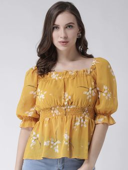 KASSUALLY - Yellow Floral Print Peplum Top